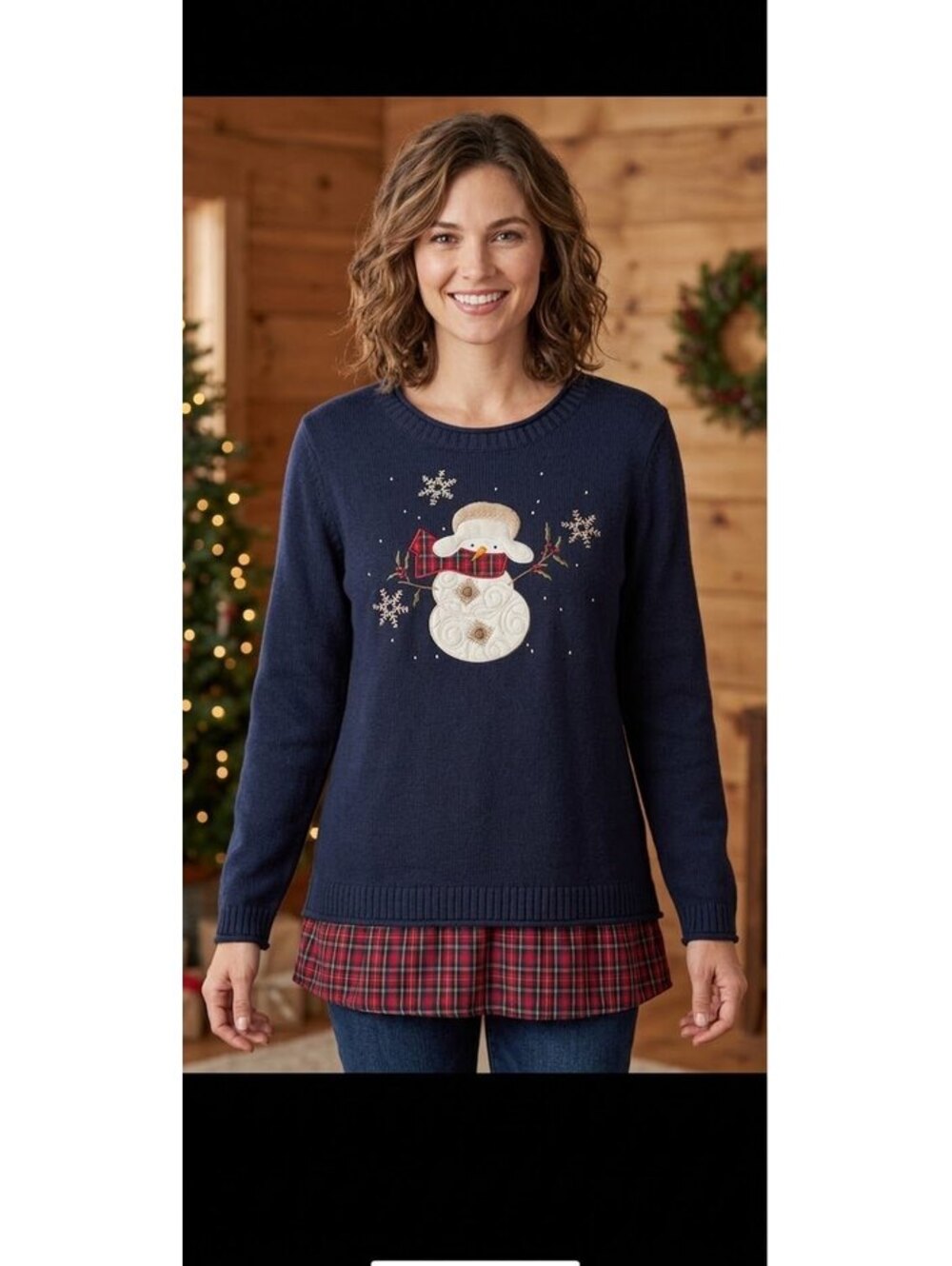 Christopher & Banks Christmas Snowman Sweater Sz Large